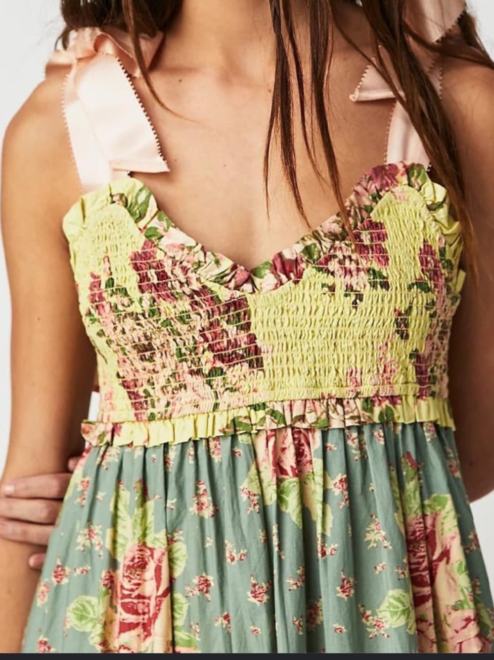Free People bluebell Yellow Floral Patchwork Tiered Maxi Dress - Picture 4 of 6